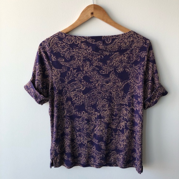 Ralph Lauren Floral Dark Purple Wide Neck T Shirt - Picture 2 of 4